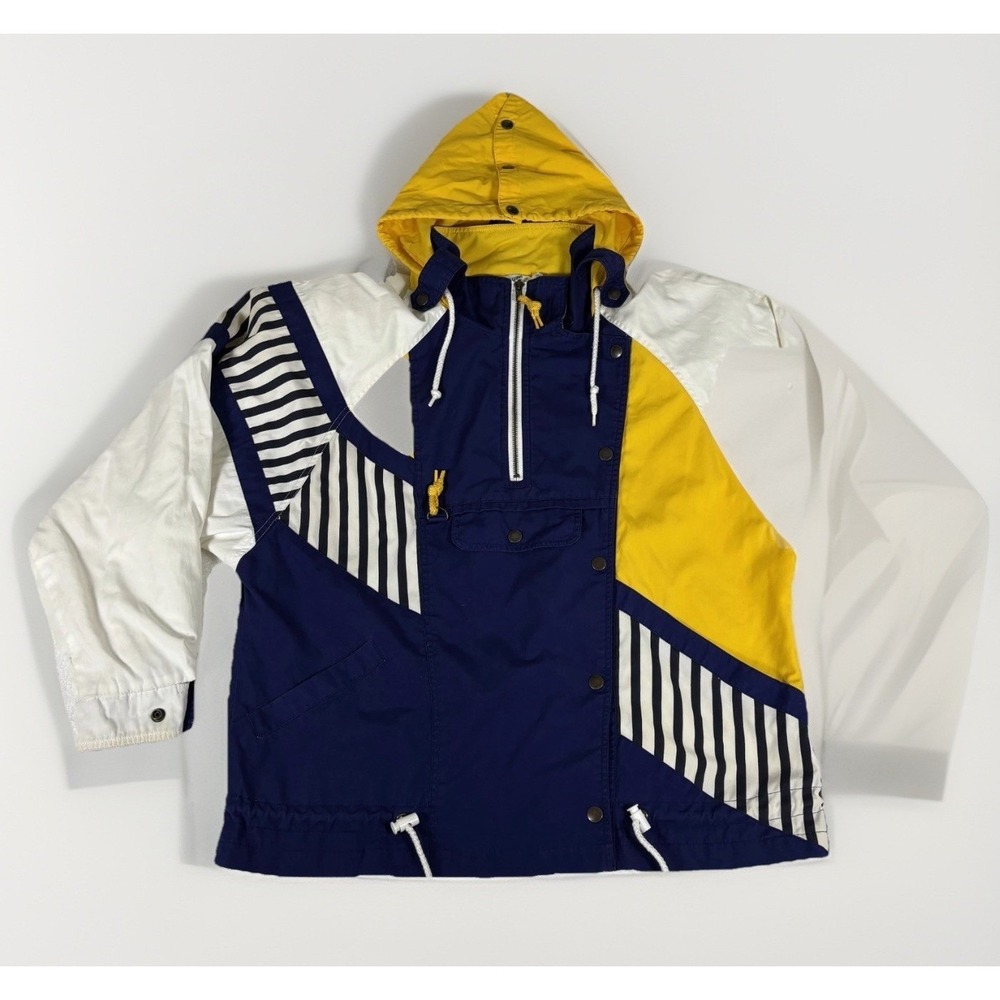 Braetan Vintage‎ Anorak Jacket Womens L Blue Yellow White Colorblock Striped 80s